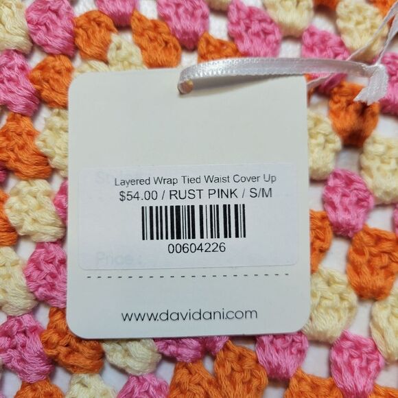 Davi & Dani Multicolor Orange Pink Crochet Halter Layered Wrap Tie Waist Dress - Picture 8 of 13